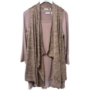 LOGO Lori Goldstein Vest & Tee Set  Medium Pink Stretch Casual Boho Womens Top